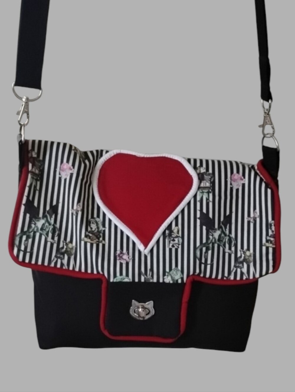 Gothic Alice Heart-Accent Cotton Canvas Messenger Bag.